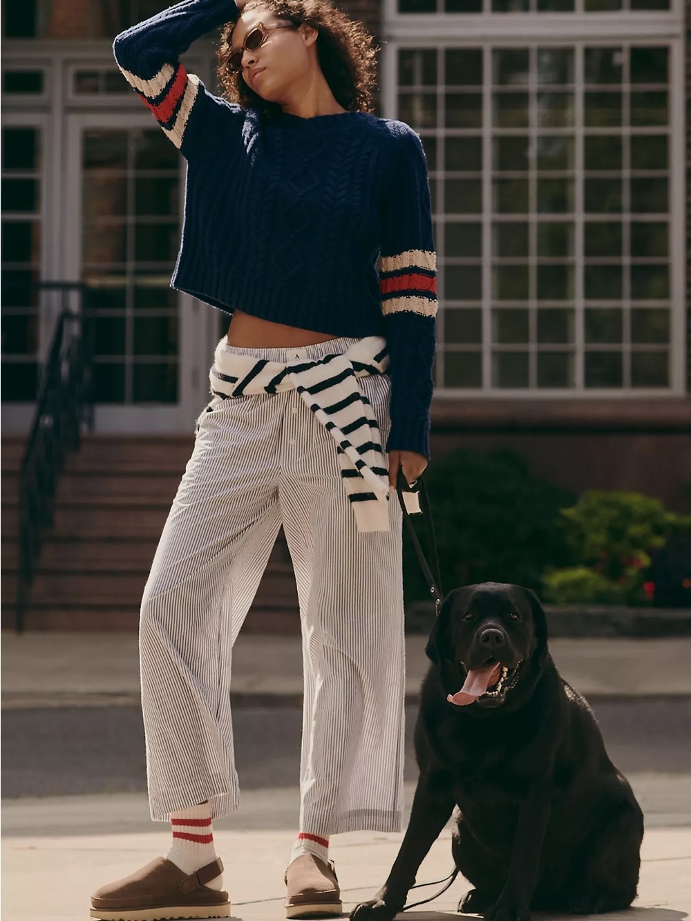 Anthropologie Wren Wide Leg Boxer Pants - Stripped Navy and Cream